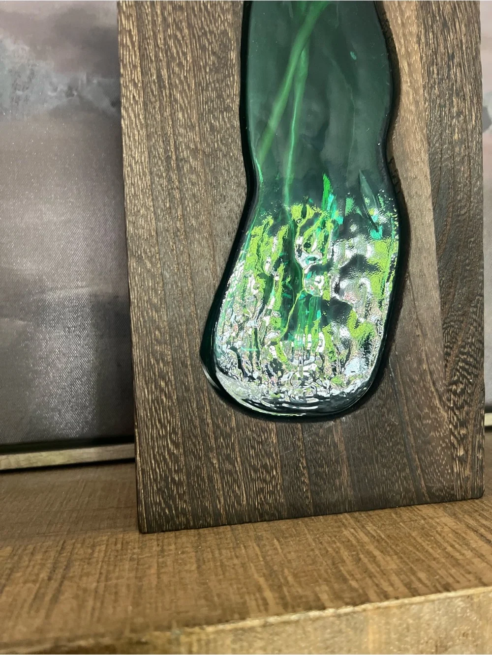 Modern Wooden Bud Vase with Emerald Green Glass Insert | Mid-Century Style Wood